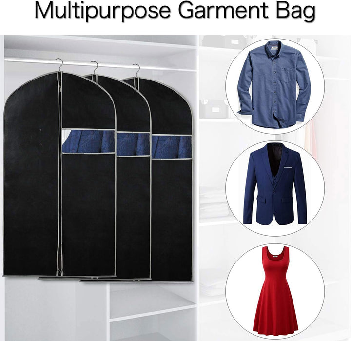 Set of 10 reusable garment bags for closet organization, featuring a zipper and transparent window.