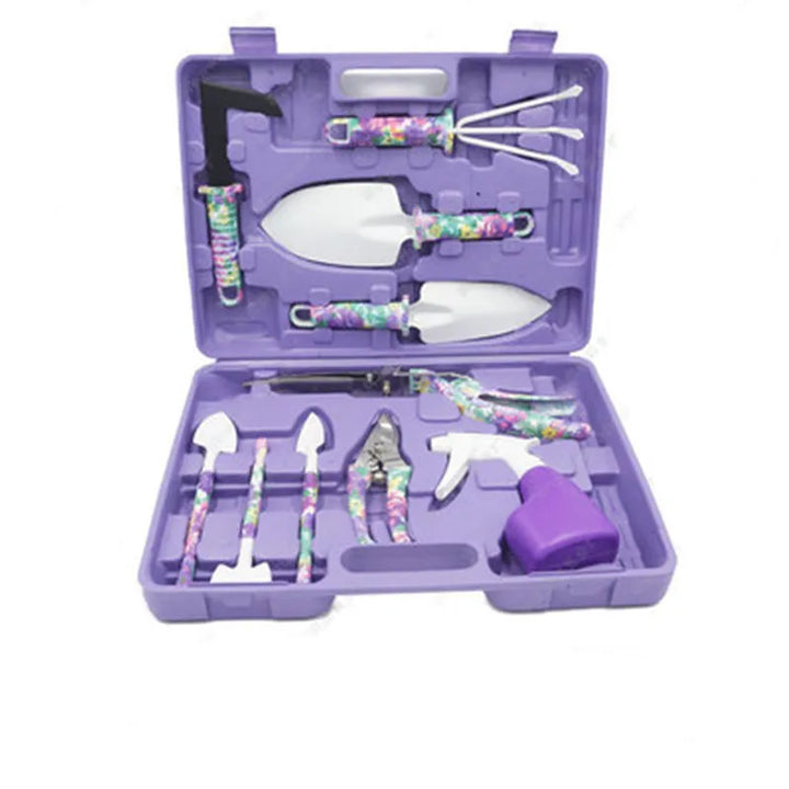 Durable 10-piece garden tool set, complete with heavy-duty tools & storage case for lasting garden care.