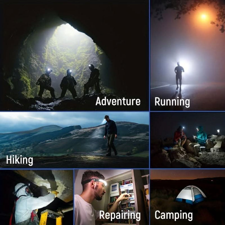 Lightweight, adjustable unisex 1500 Lumen LED headlamp for comfortable outdoor activities.