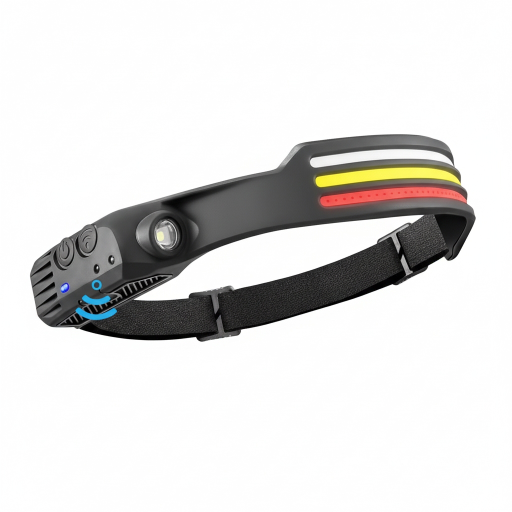 High-power 1500 Lumen LED headlamp with rechargeable battery, ideal outdoor gear.