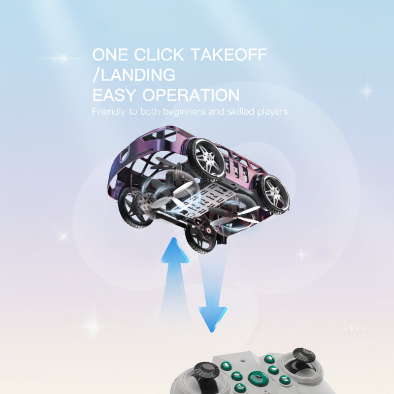 Dual-mode RC flying car drone, perfect kids' toy with remote control and LED illumination.