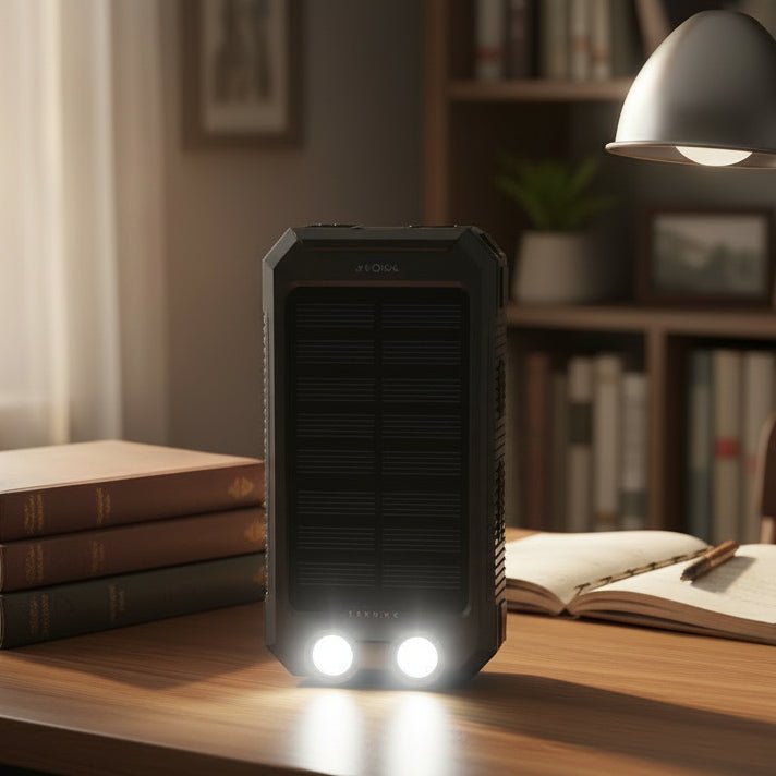 Unisex 20000mAh waterproof solar power bank for outdoor use. Portable emergency charger, essential travel gadget.