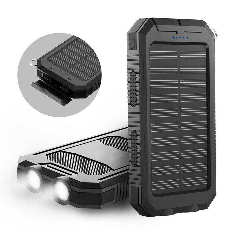 Robust 20000mAh waterproof solar power bank. Reliable outdoor emergency power with solar charging capability.