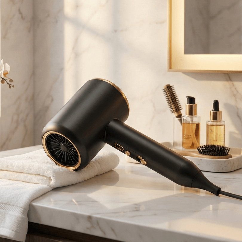 Unisex 2400W ionic hair dryer for fast drying, smooth styling & frizz control. Professional hair care tool.