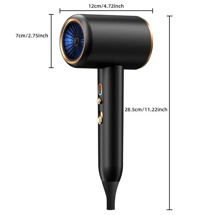 User styling hair with a professional 2400W ionic hair dryer for smooth, frizz-free results & shine.
