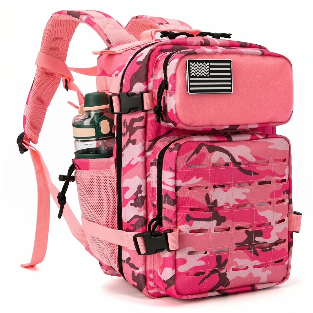 Durable unisex 25L tactical daypack with MOLLE & laser-cut webbing; perfect for travel, military style utility.