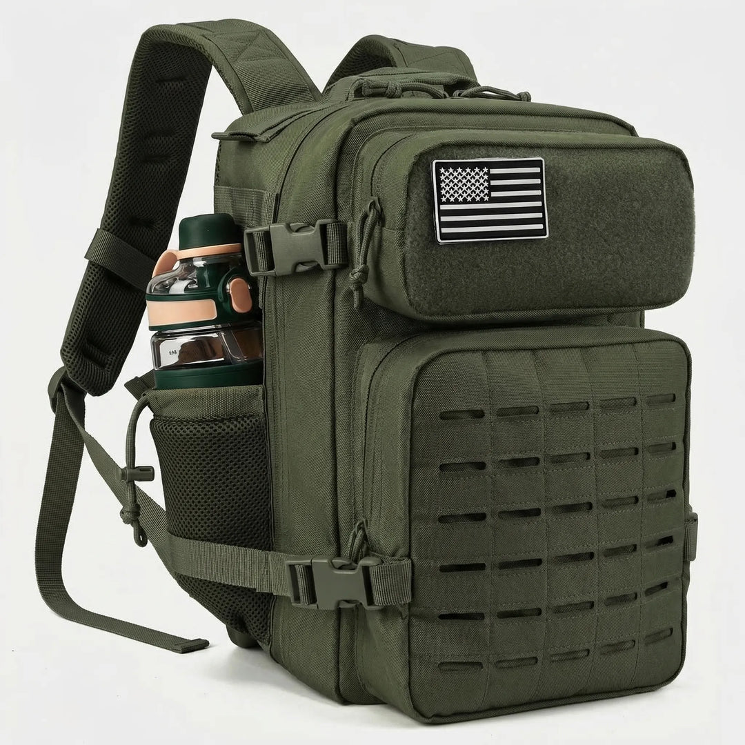 Versatile 25L unisex tactical backpack featuring MOLLE system & laser-cut webbing, great for travel & utility.
