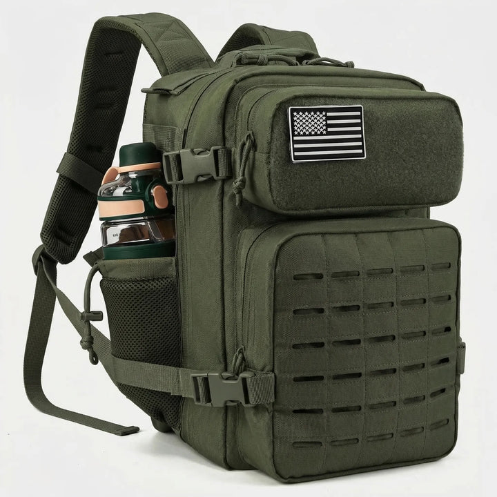 Versatile 25L unisex tactical backpack featuring MOLLE system & laser-cut webbing, great for travel & utility.