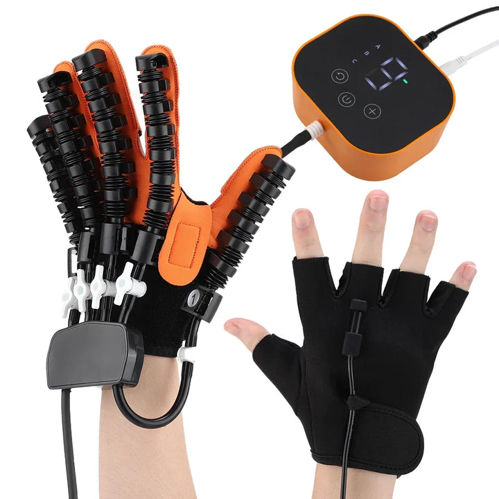 Unisex 3-in-1 electric rehab glove for stroke recovery & hand therapy. Aids finger training & mobility.