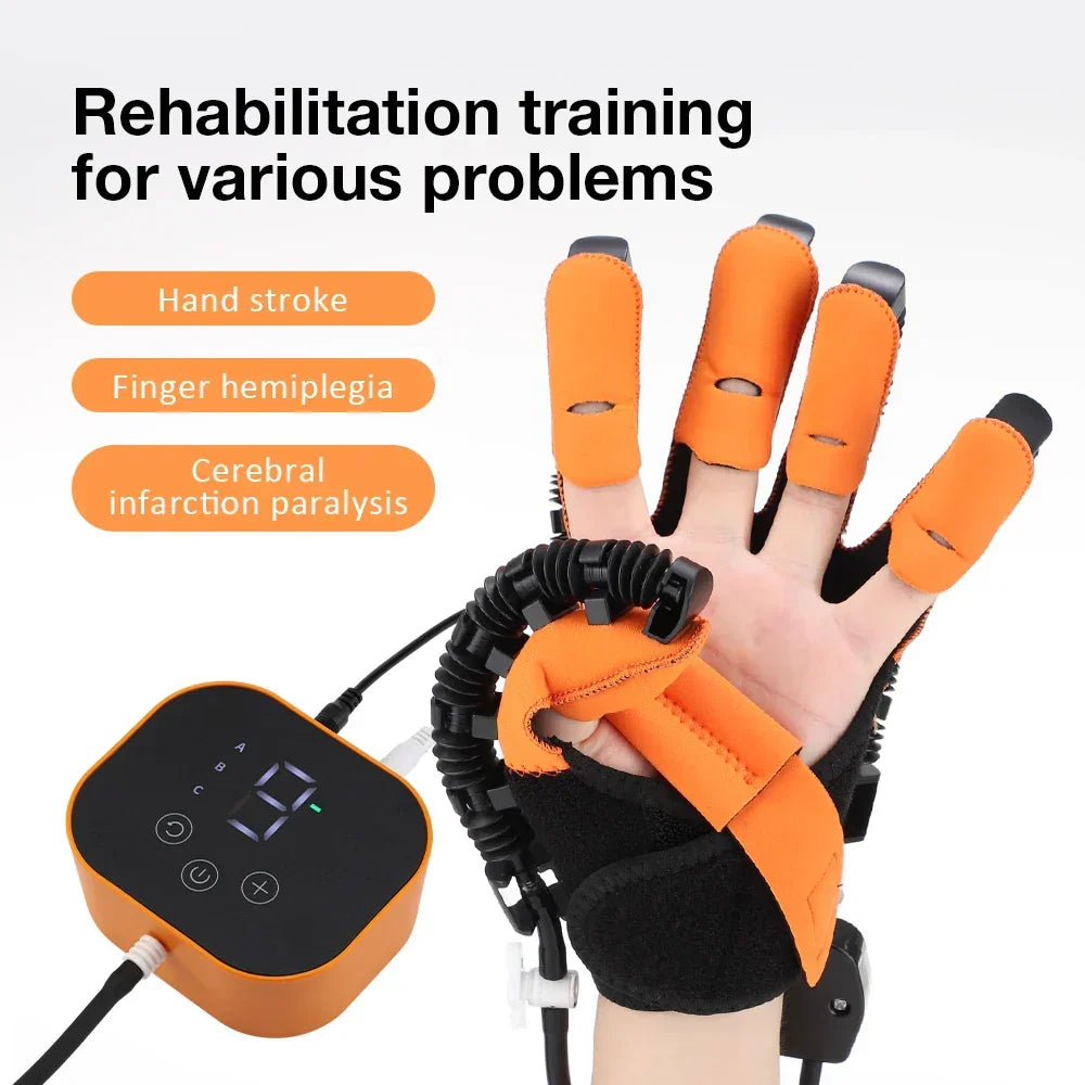Electric hand rehabilitation glove with 3 modes for stroke recovery, improving finger strength & mobility.