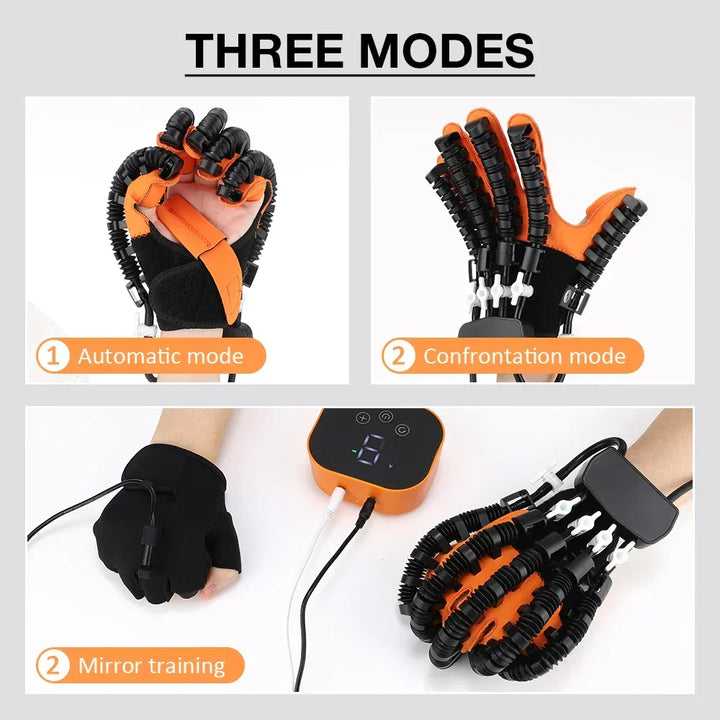 Person using a Soren electric hand rehabilitation glove for stroke recovery & physical therapy exercises.