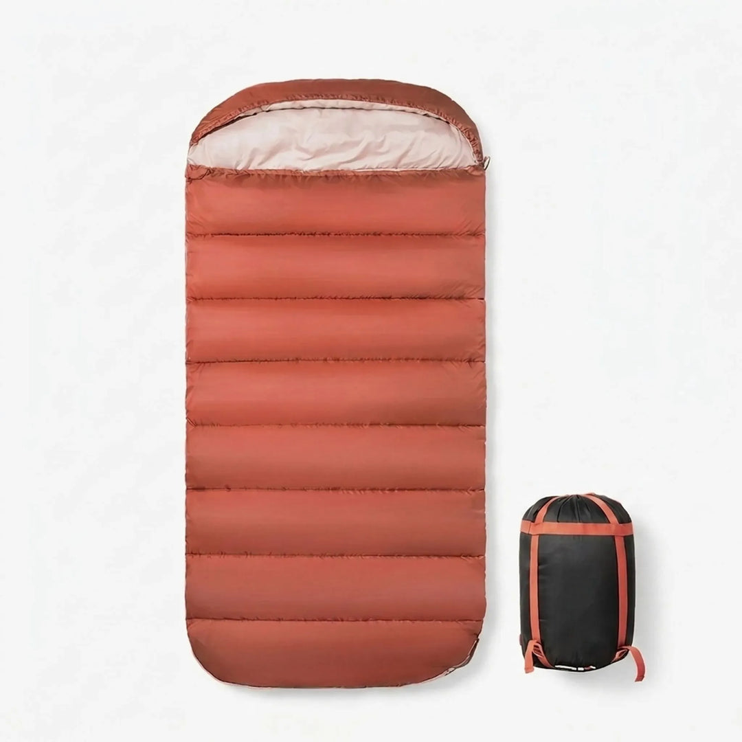 Person relaxing in a comfortable unisex camping sleeping bag, enjoying a peaceful outdoor night. Great for hiking.