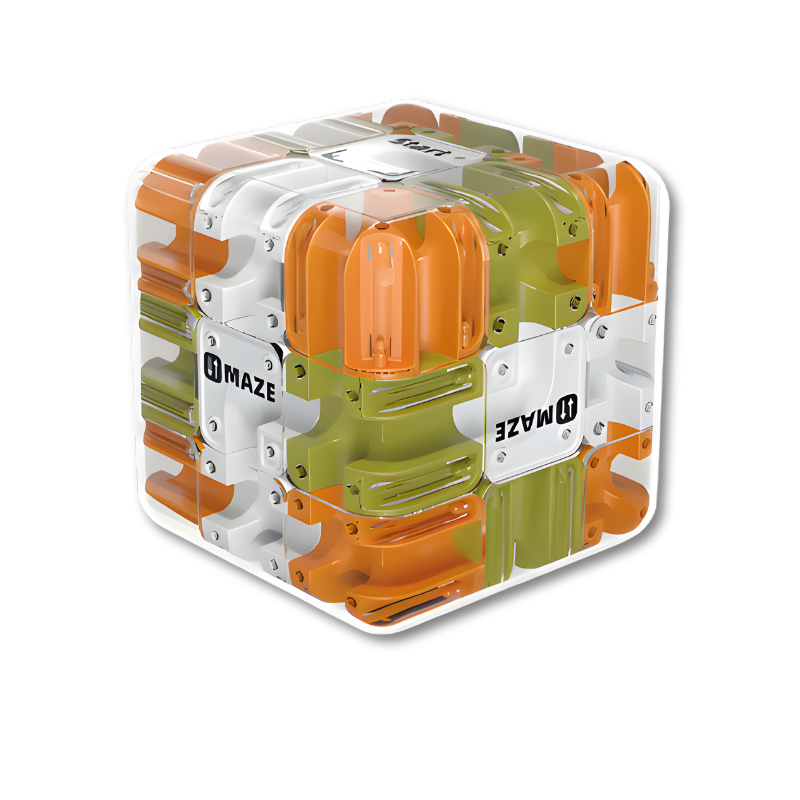 Hand holding a 3D Maze Puzzle Sphere, a fun brain teaser & portable game for logic and focus building
