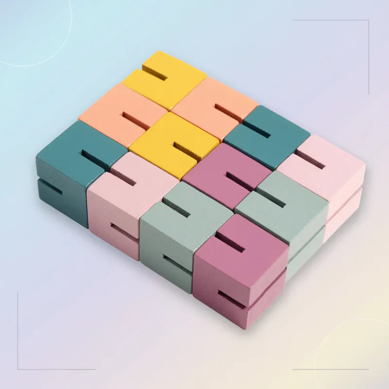 Set of natural wooden 3D building blocks, an educational toy and brain teaser gift for family