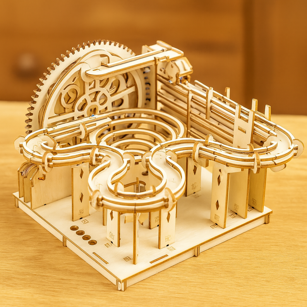 Unisex 3D wooden marble run kit, intricate STEM learning puzzle for kids & adults, educational craft kit