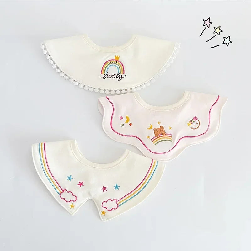 Korean cotton baby bib set, flower collar style, perfect for boys and girls, waterproof.