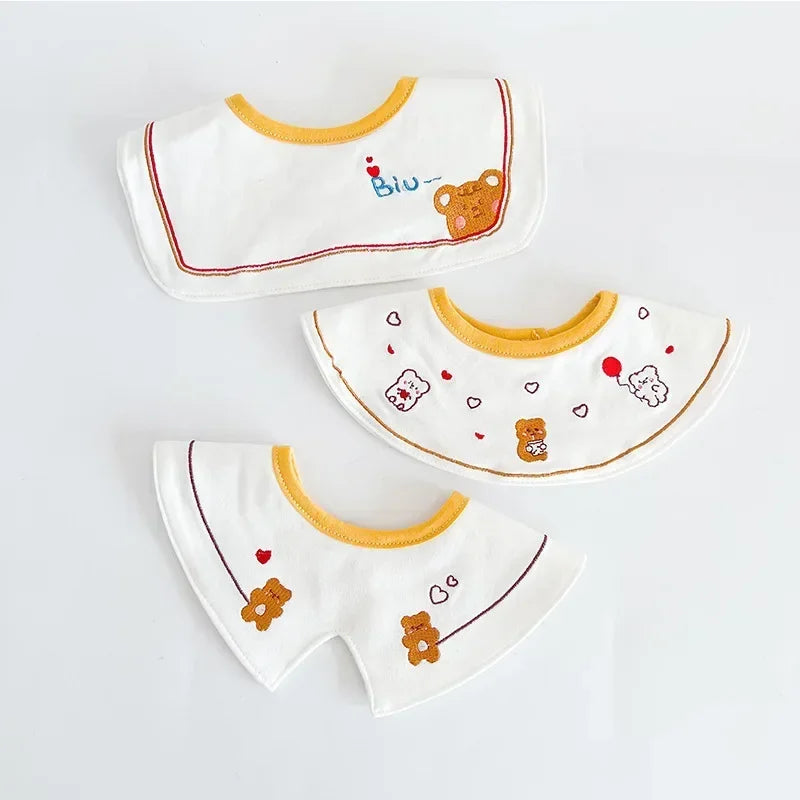Embroidered flower collar bibs for babies, 3PCS cotton set, soft and comfortable.