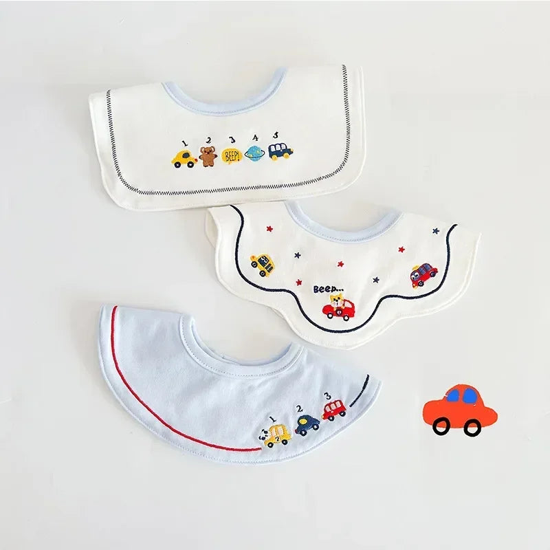 Soft cotton baby bibs with a unique flower collar, 3-piece set, ideal for new parents.