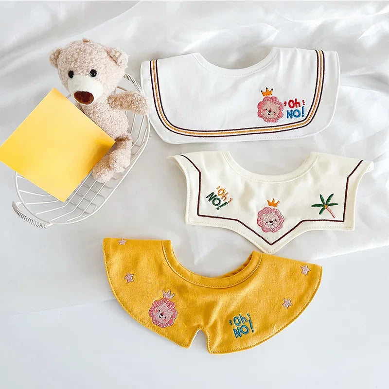 Soft floral collar cotton bib set for babies, three pieces, perfect for feeding times.