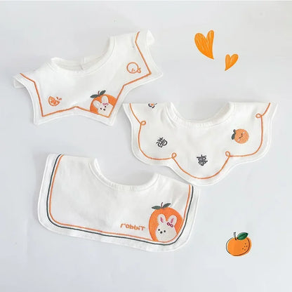 Embroidered Korean cotton baby bibs, unisex flower collar design, gentle on infant skin.