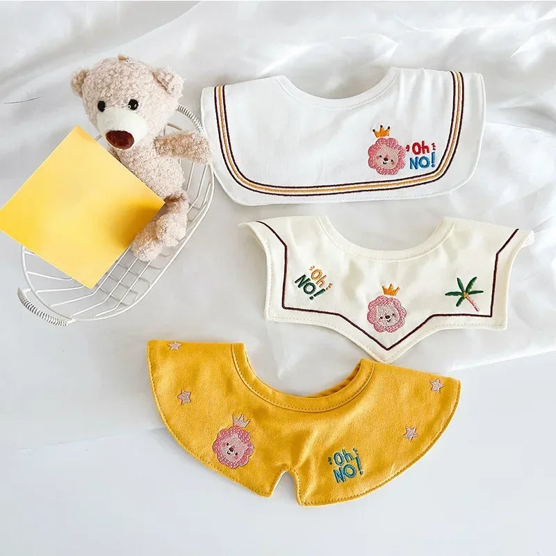 Unisex baby feeding bib set, 3PCS Korean cotton with beautiful embroidered flower details.