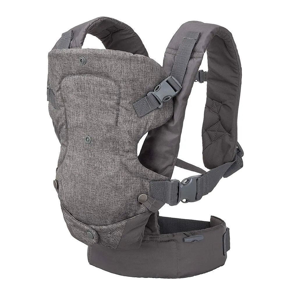 Detail of a newborn securely nestled in the gray baby sling mode of the 4-in-1 ergonomic carrier.