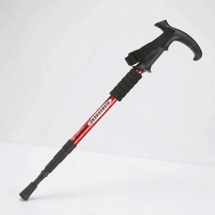 Folding 4-section walking stick, compact & lightweight outdoor gear for easy portability. Unisex design.
