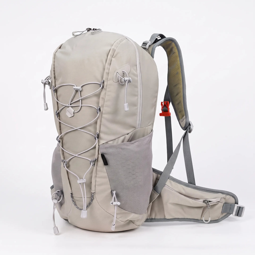 Front view of a versatile 6.6 gallon unisex hiking daypack, ideal for outdoor adventures & travel.