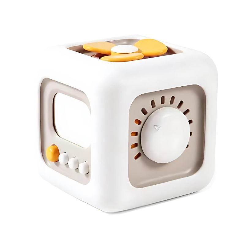 A versatile 6-in-1 TinkerCube, an ideal educational toy for kids and toddler sensory exploration