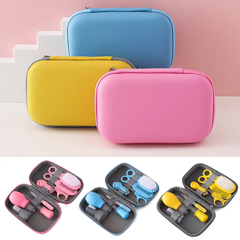Unisex 8-piece baby healthcare grooming kit with portable zippered bag for newborn essentials