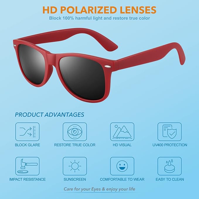 Bold unisex 80s retro wayfarer sunglasses. Polarized UV400 protection for stylish outdoor wear.
