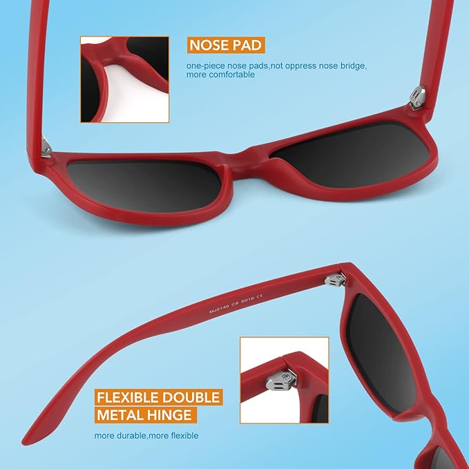 Enhanced driving experience with unisex 80s retro polarized wayfarer sunglasses. UV400 glare protection.