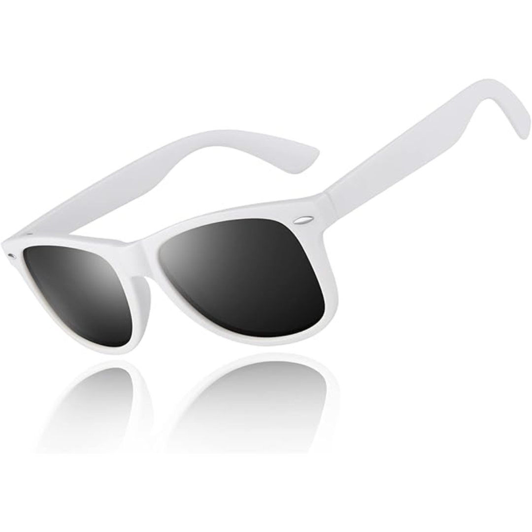 Polarized wayfarer sunglasses with UV400 protection. Unisex 80s retro style for outdoor fashion & driving.