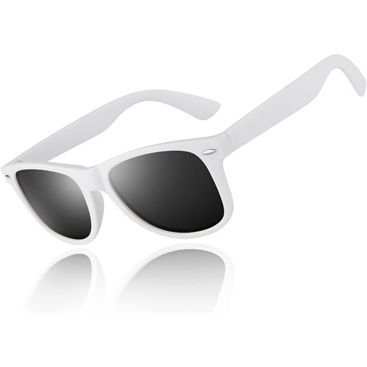 Polarized wayfarer sunglasses with UV400 protection. Unisex 80s retro style for outdoor fashion & driving.