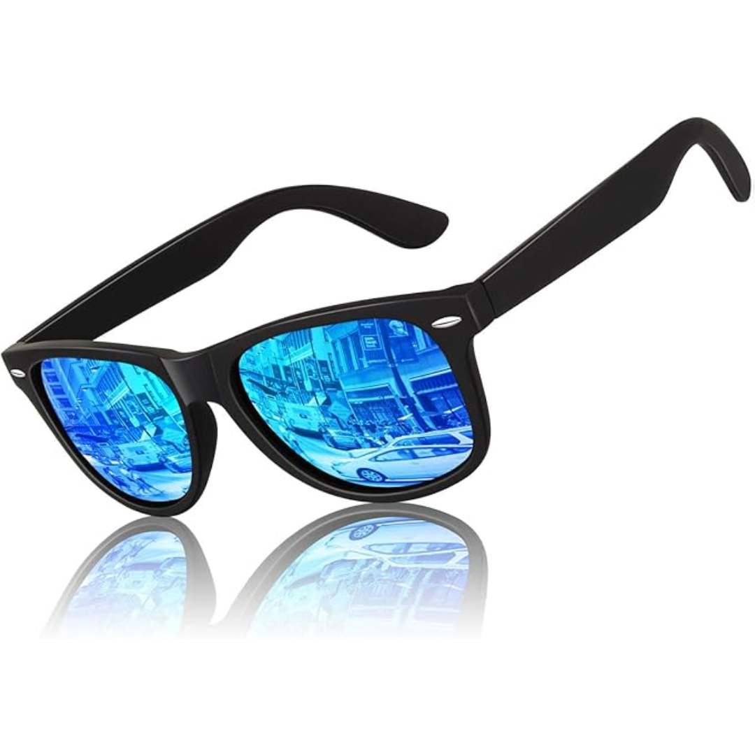 Premium polarized wayfarer sunglasses, unisex 80s retro design, UV400 for clear outdoor vision.