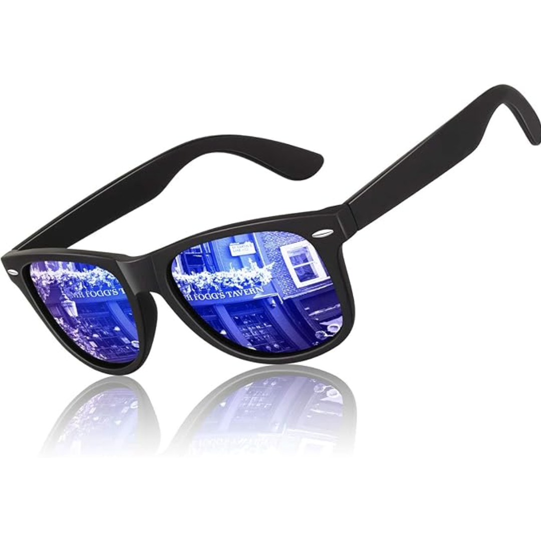 Glare-reducing polarized wayfarer sunglasses. Unisex 80s retro style eyewear with full UV400 protection.