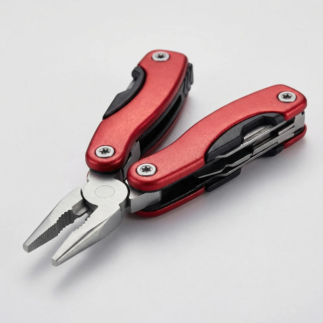 Essential survival multi-tool: a 9-in-1 folding design for hiking, camping, and outdoor utility tasks.