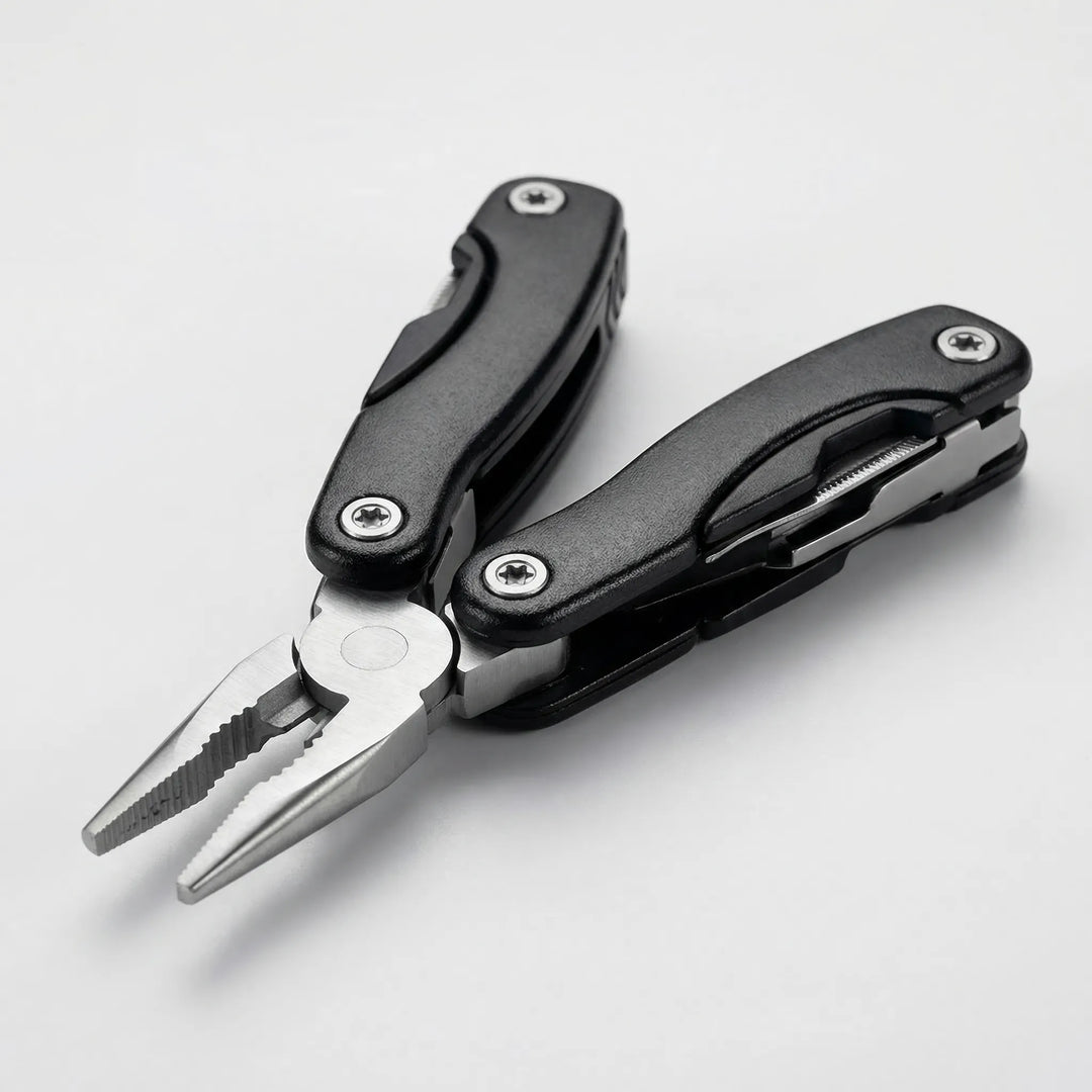 Sleek, compact 9-in-1 folding multi-tool. Ideal portable gear for outdoor adventures and daily utility.