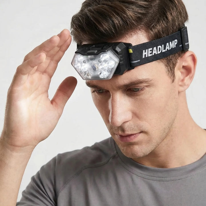 Versatile 2-pack of 9-LED rechargeable headlamps with motion sensor; perfect for outdoor activities, work, & emergencies.