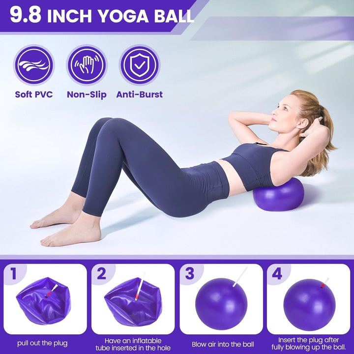 Versatile 9-piece home Pilates workout kit to enhance strength, balance & flexibility with bands, ball, ring.