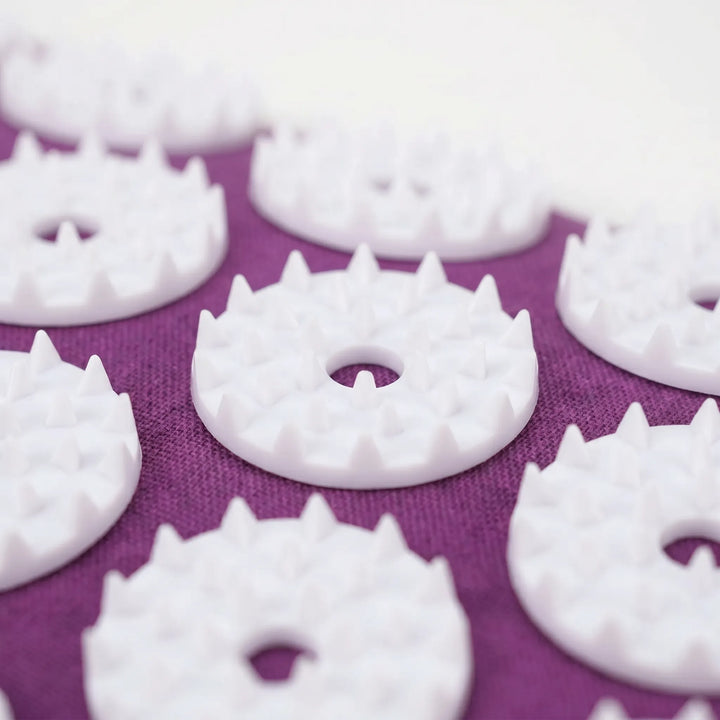 Full view of acupressure mat & pillow set, promoting wellness, self-care, & home therapy for pain relief.