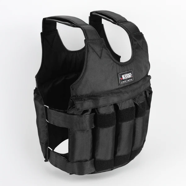Unisex adjustable 110 lb weighted vest for strength training, fitness workouts, and resistance exercise.