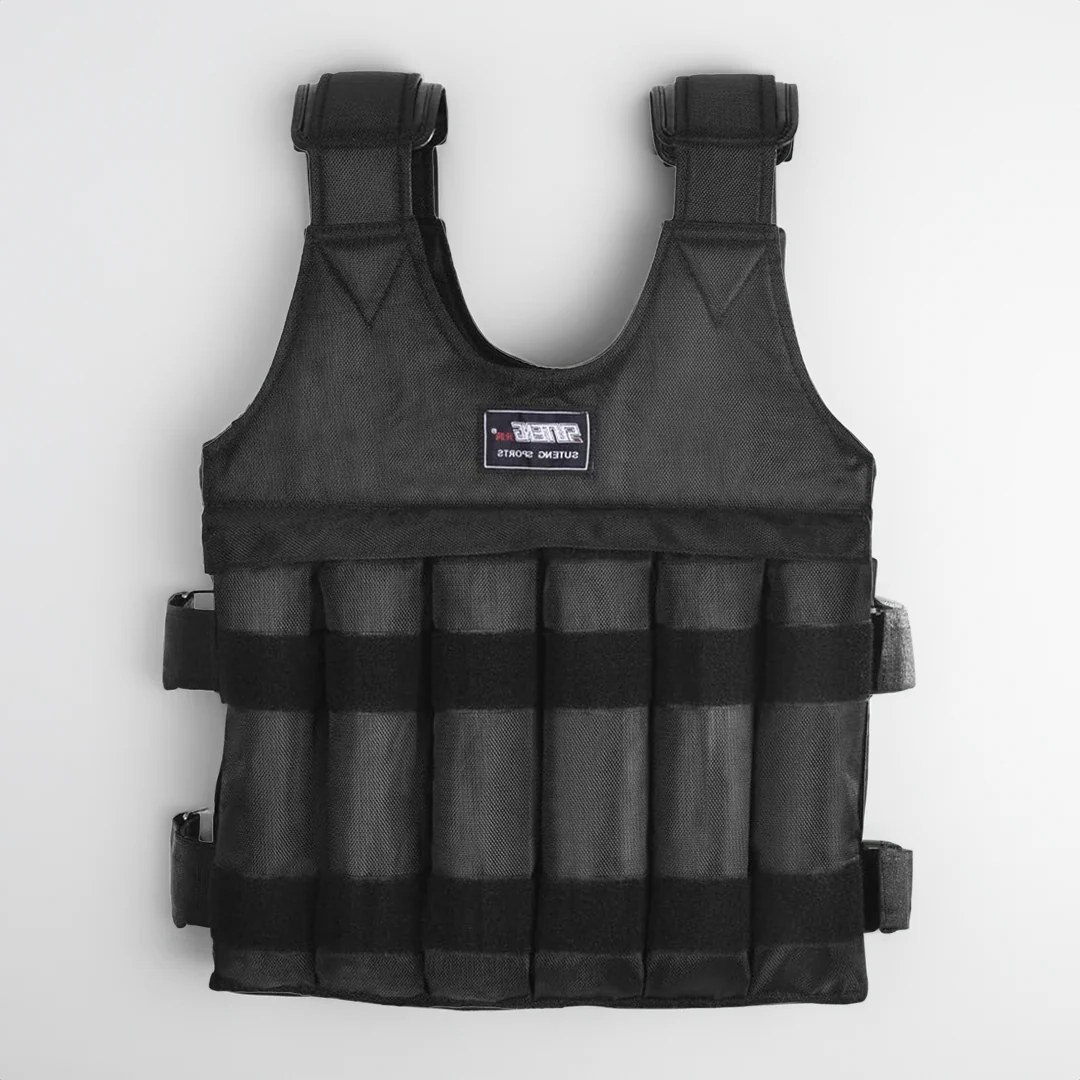 Heavy-duty 110 lb adjustable weighted vest for men & women. Ideal for strength, cardio, and bodyweight training.