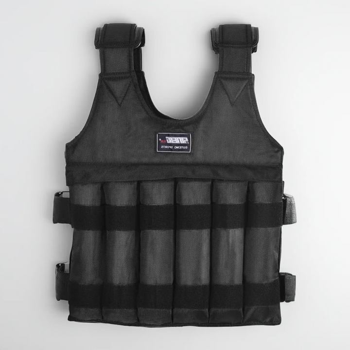 Heavy-duty 110 lb adjustable weighted vest for men & women. Ideal for strength, cardio, and bodyweight training.