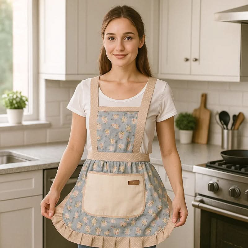 Elegant floral cooking apron, adjustable for any chef, providing stylish and practical kitchenwear protection.