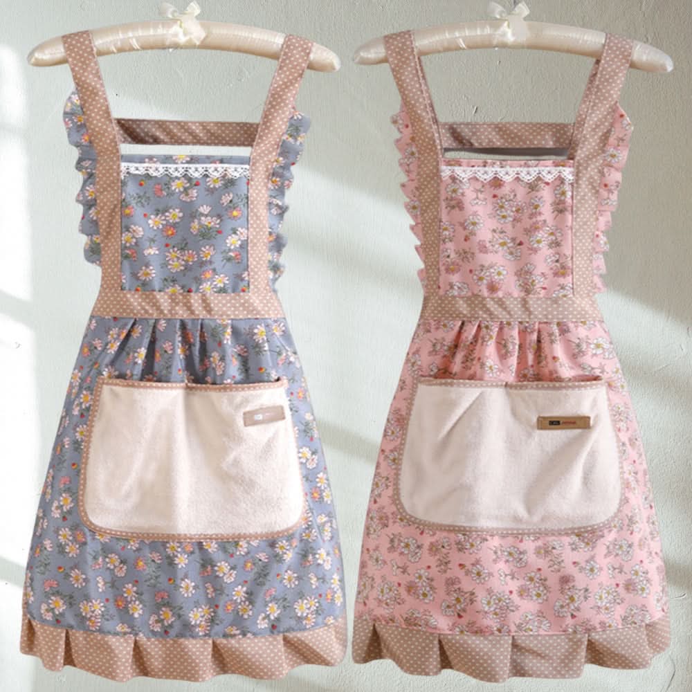 Unisex kitchen apron with beautiful floral design, adjustable straps for secure, spill-resistant culinary use.