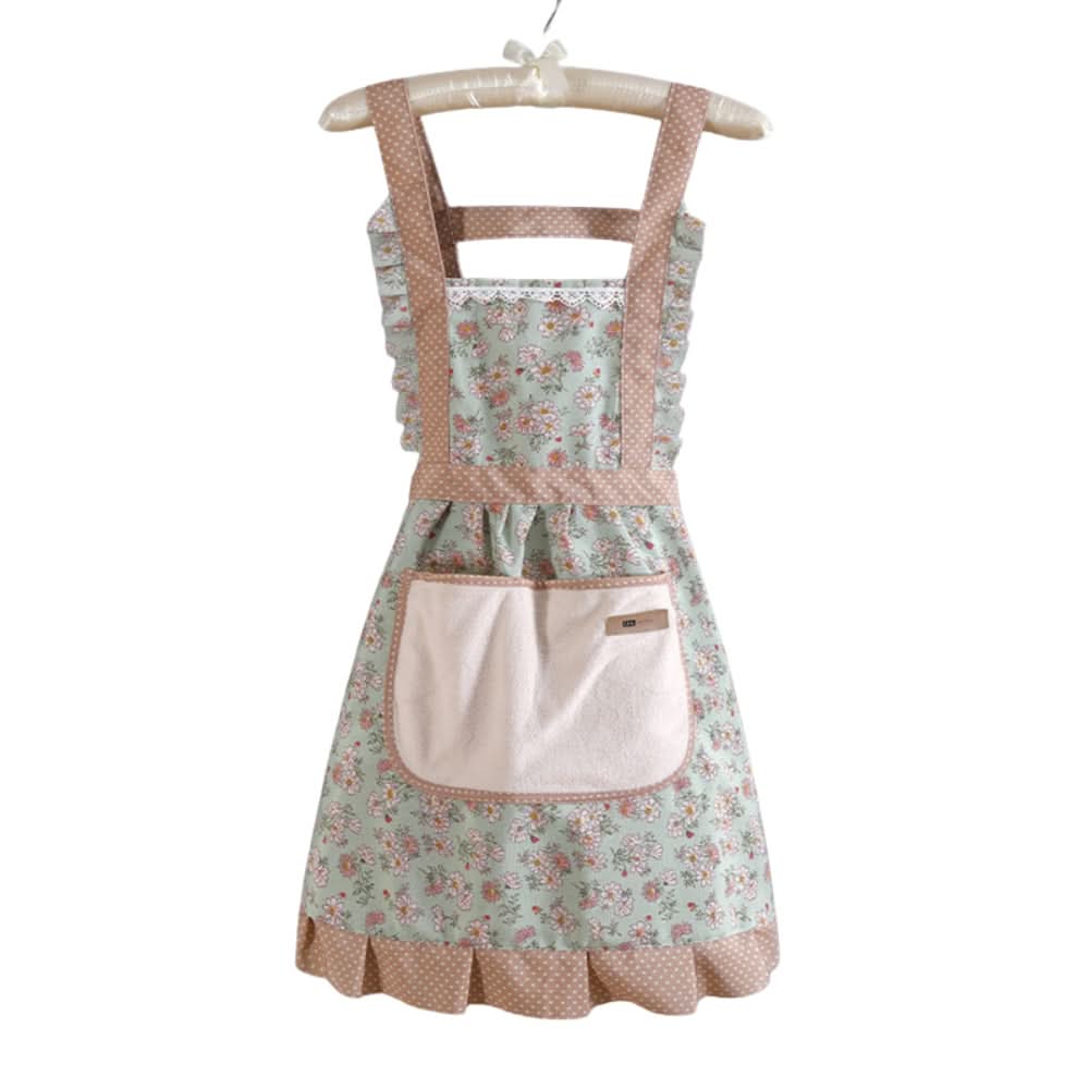 Home cook's floral chef apron, unisex and adjustable, designed for spill resistance during culinary adventures.