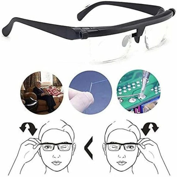 Solve near & far vision issues with unisex adjustable focus glasses, lightweight & comfortable TR90 frame.