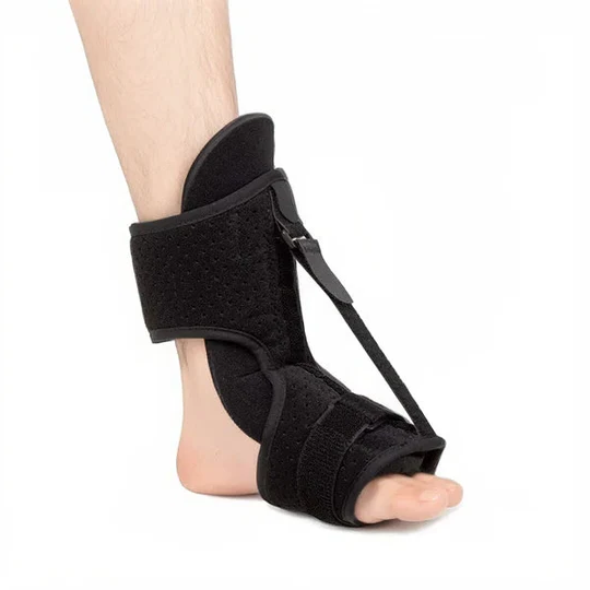Orthopedic night splint for adjustable foot pain relief. Supports ankle & foot stretching for plantar fasciitis recovery.