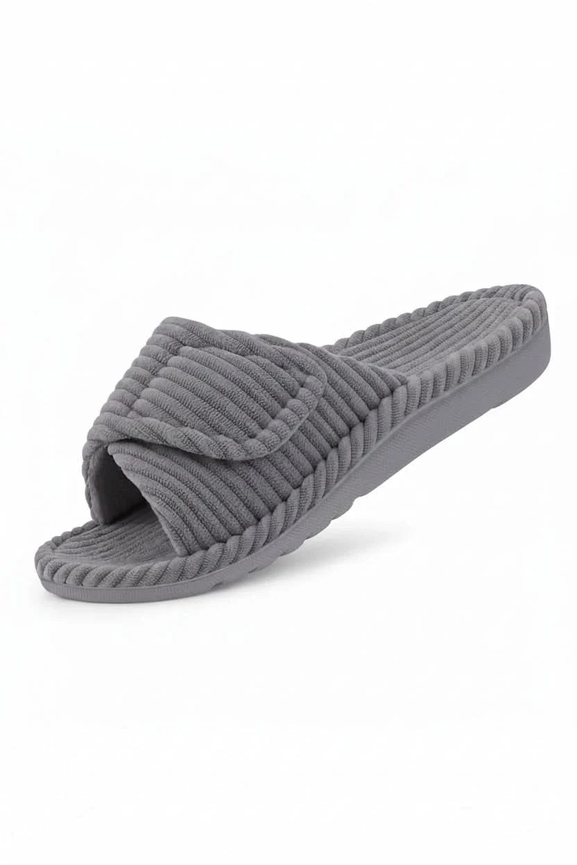 Cushioned sole detail of unisex open toe comfort slippers, offering supreme comfort for home wear & relaxation.